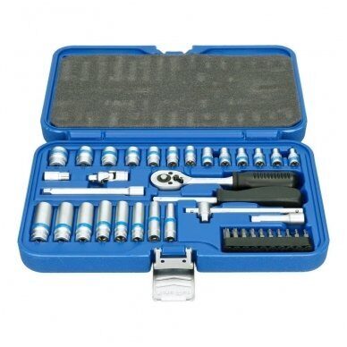 Muciņu komplekts ar tarkšķatslēgu 1/4" (4-14mm) 6-kanšu (39gab.) KingRoy KR039MDA