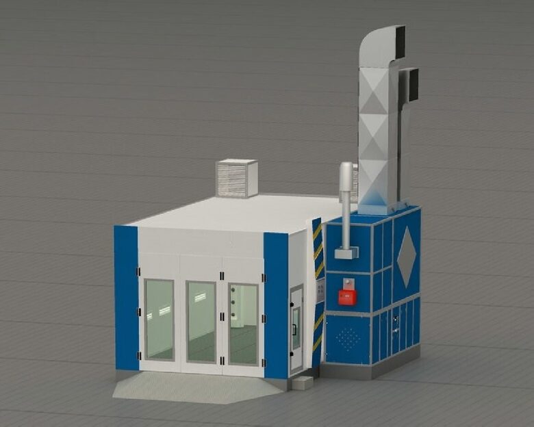 Krāsošanas kabīne vieglajām automašīnām ar dīzeļdegvielas degli un nosūkšanas pamatni EVOLUTION AUTOIMOTIVE EQUIPMENT EVO-700