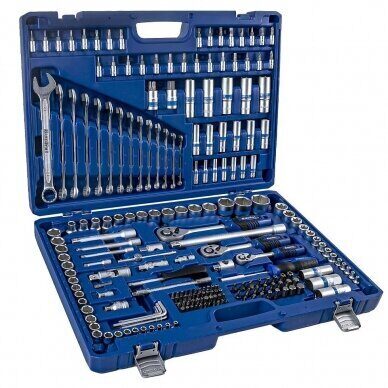 Muciņu un uzgriežņu atslēgu komplekts ar tarkšķatslēgu 1/4" + 3/8" + 1/2" (218 gab.) KingRoy KR218MDA