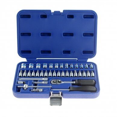 Muciņu komplekts ar tarkšķatslēgu 1/4" (4-13mm) 6-kanšu (38gab.) KingRoy KR038MDA