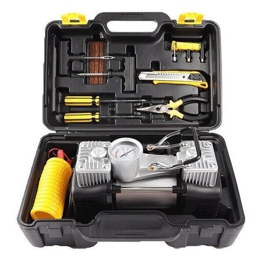 Divcilindru elektriskais gaisa kompresors 12V 40L/min ar remonta instrumentiem QB01BK